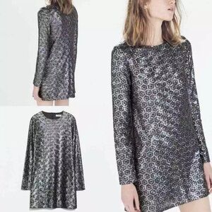 NWT Zara Silver Gray Sequin Cocktail Dress M 5598/224